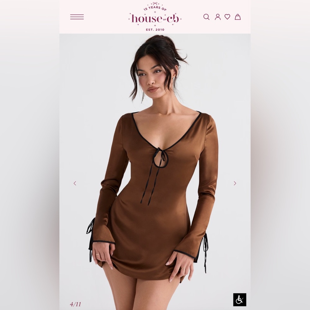 House of CB Brown Satin Mini Dress with Black Trim